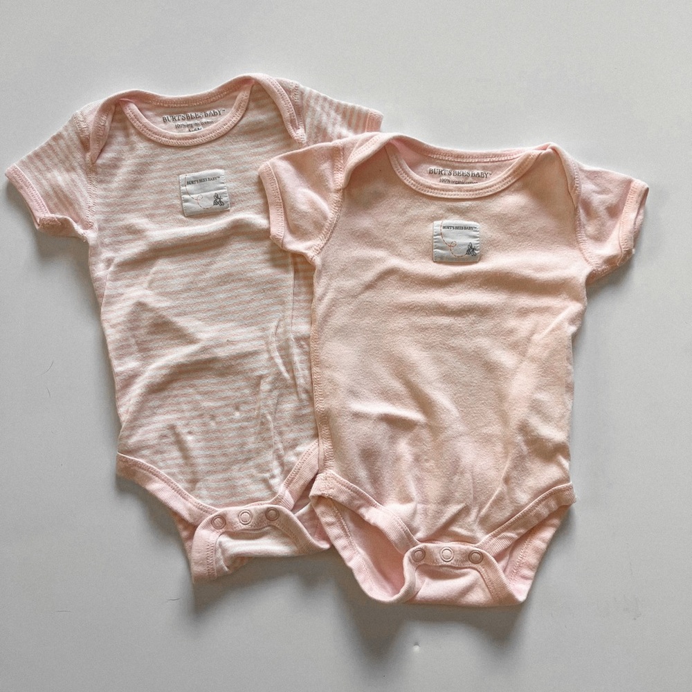 Burt's Bees Baby Pink and Striped Bodysuits